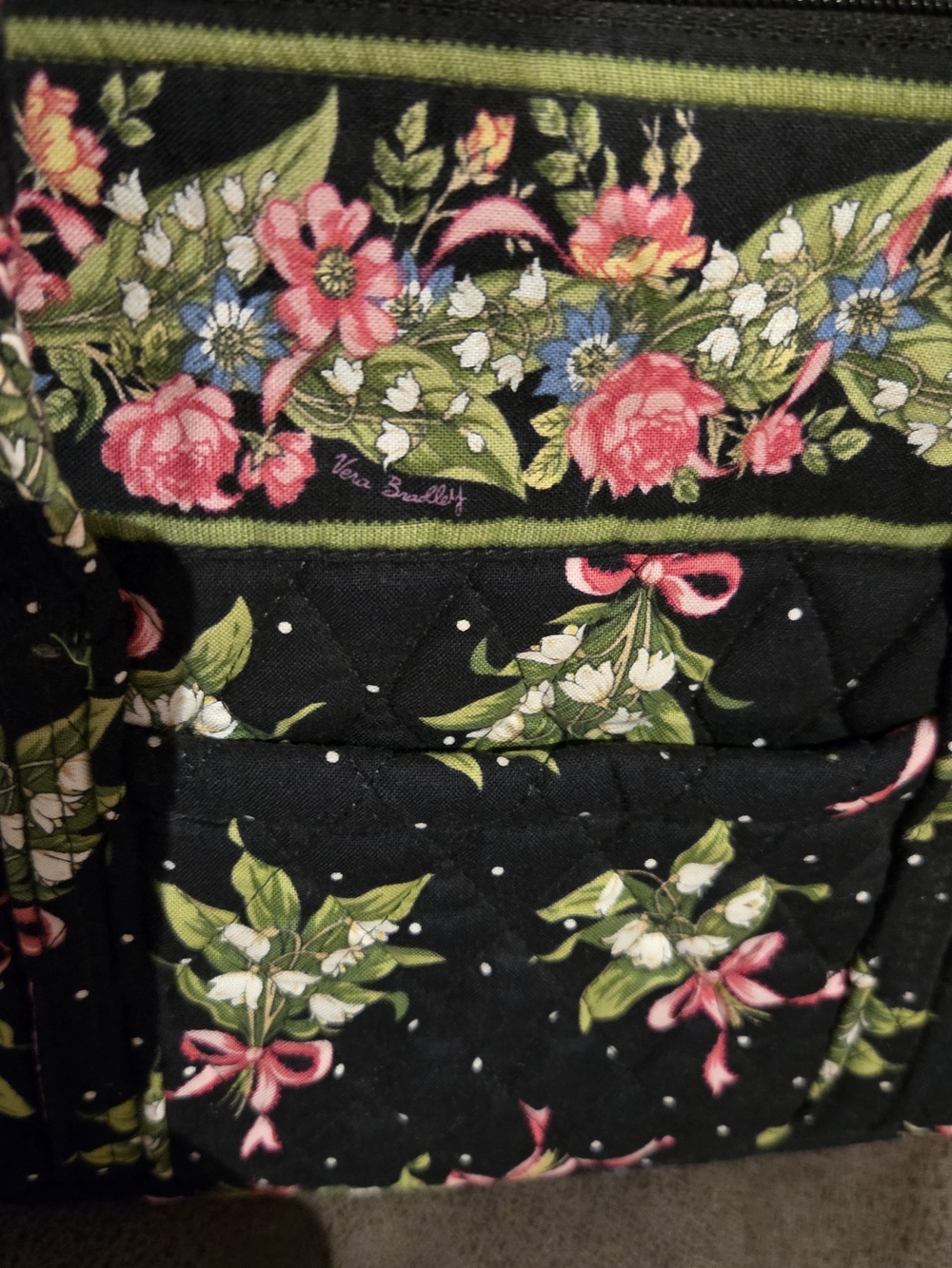 Vera Bradley Retired"New Hope" Floral Quilted Tote Bag Purse Pockets Black Pink - Picture 4 of 12
